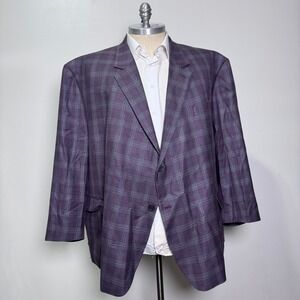 Oak Hill Blazer Mens 5XL 62R 64R Purple Plaid Two Button Sport Coat Jacket